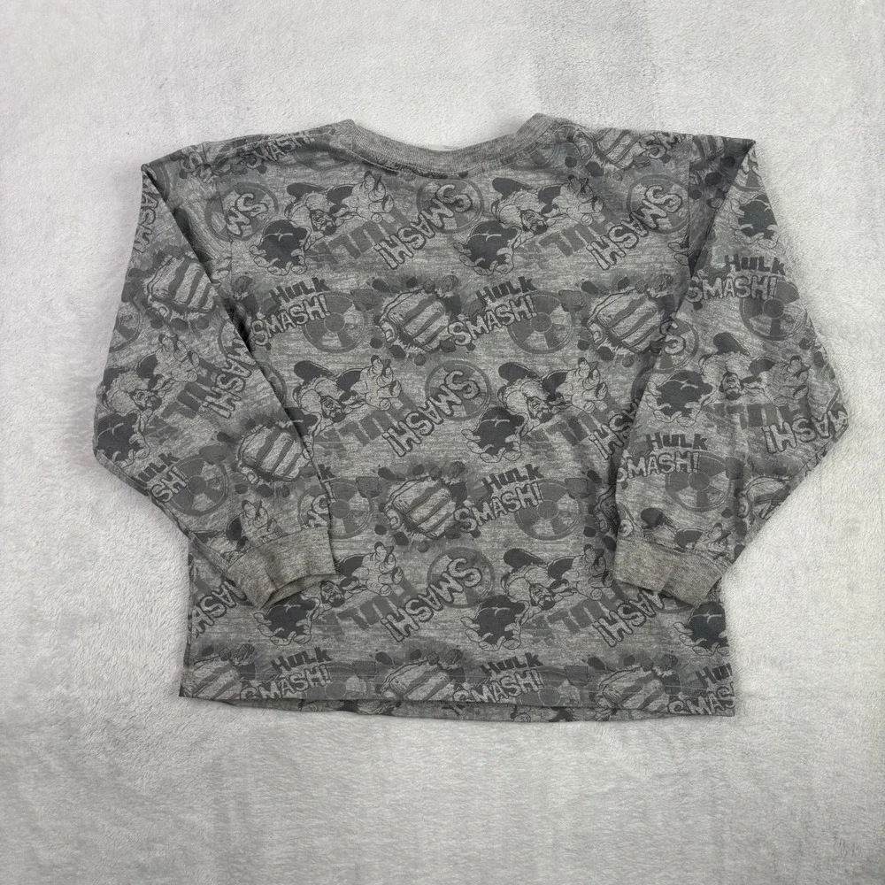 Y2K 2008 Hulk Marvel AOP Grey Long Sleeve Graphic Shirt Boys Size 7